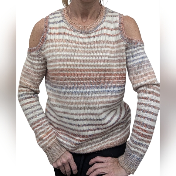 Rebecca Minkoff Page Sweater in Chalk Stripe Wool Blend Open Shoulders Size XS - Picture 3 of 7